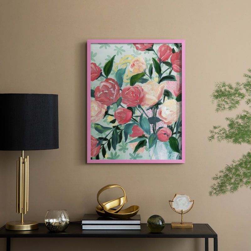 «Painted Posies II», reproduction encadrée - bois massif, H 30 po x l 24 po, Rose