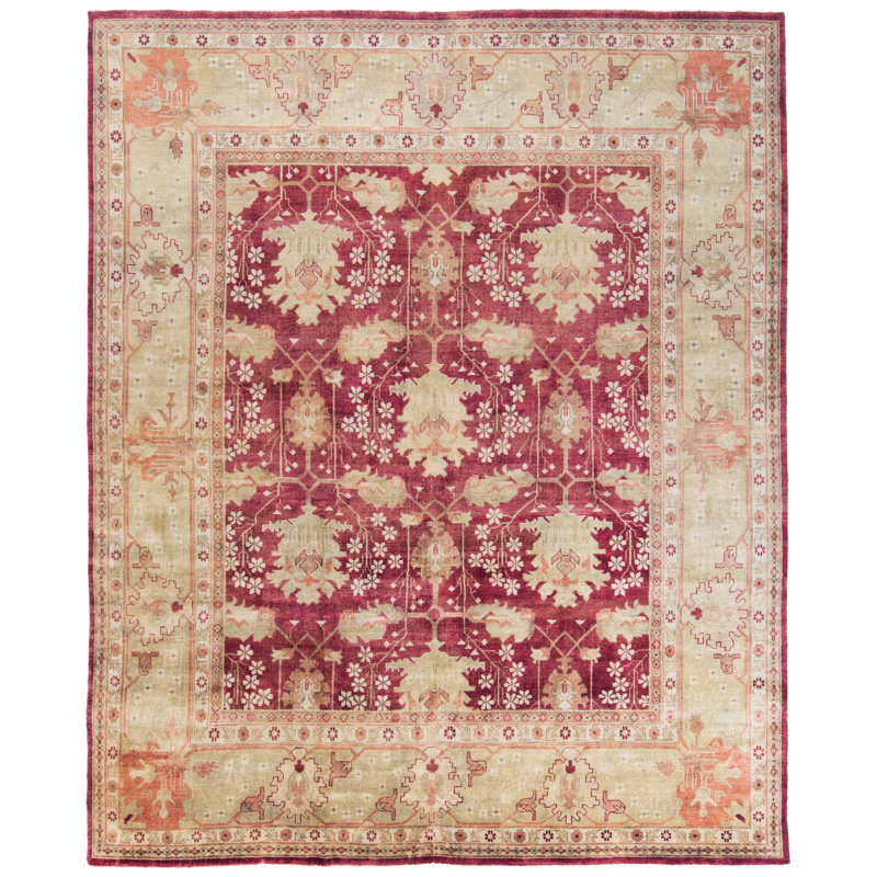Oushak Oriental Hand-Knotted Wool Red Area Rug, Rectangle 6' x 9'