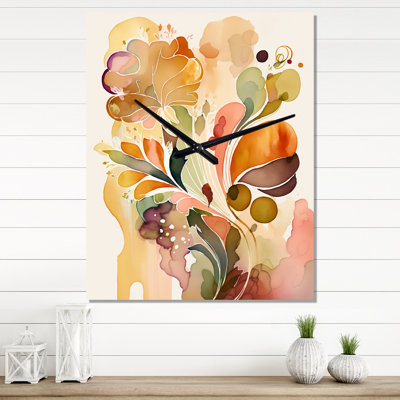 Blossoming Autumn Flowers Watercolor III - Abstract Botanicals Very Large Wall Clocks