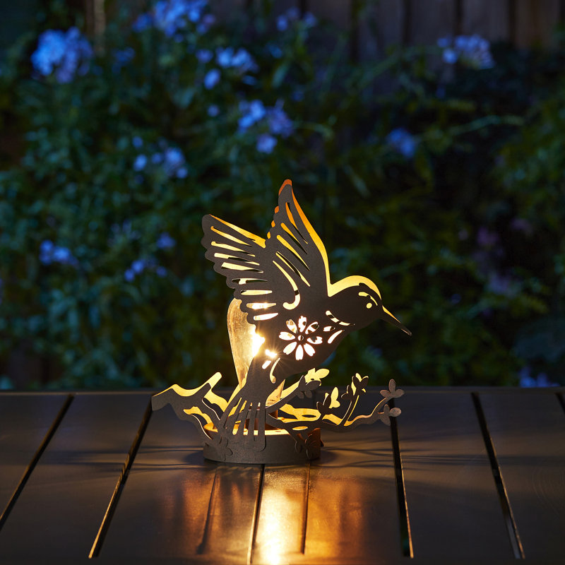 9.75'' Black and Gold Metal Hummingbird Solar Lantern