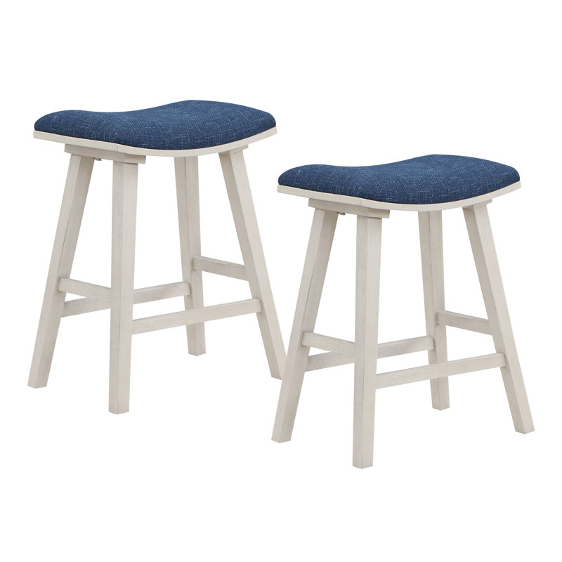 Tabouret de comptoir Ferrah, Blanc délavé / bleu marine