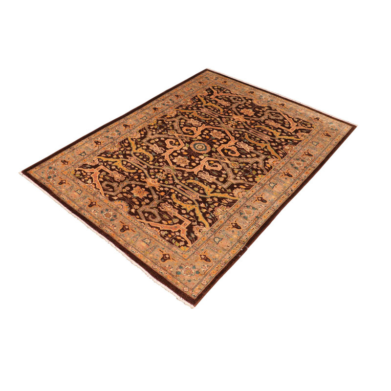 Tapis oriental brun en laine noué à la main 5 pi 10 po x 8 pi 8 po Baccio