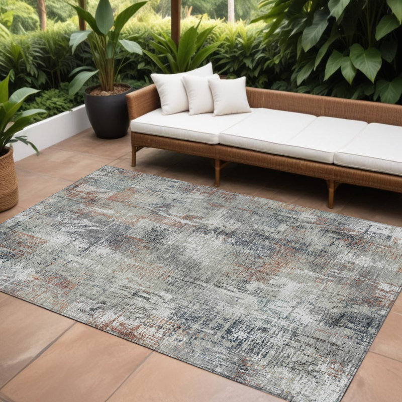 Tapis extérieur lavable abstrait taupe 10 'x 14' gris et cuivre