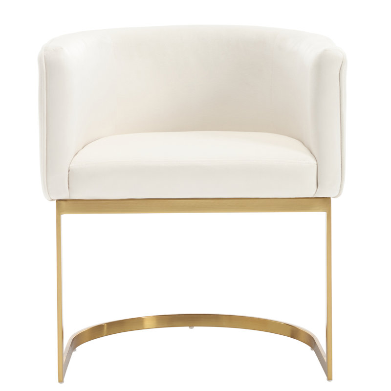 Modern Barrel Dining Chair With Backrest And Armrests Side Chair For Dining Room, Parlor And Balcony, Velvet White, Gold