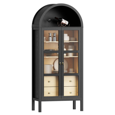 Camerion 72" Tall Modern Arched Cabinet with Glass Doors and Auto Sensor Light by Lark Manor