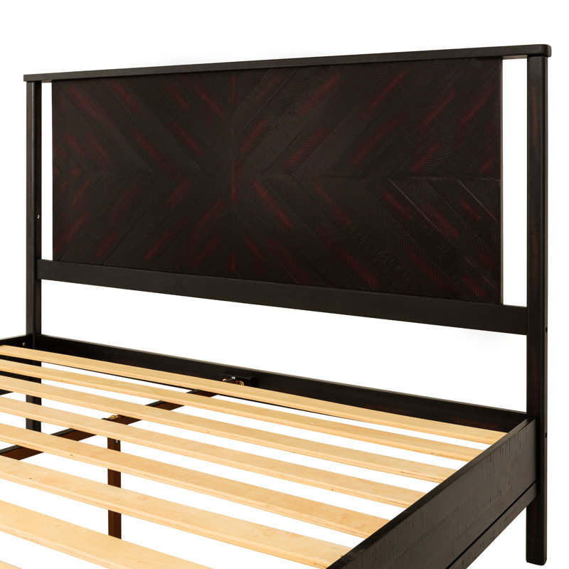 Lit en bois massif avec tête de lit Vivian, base de lit en bois noir rustique, Très grand