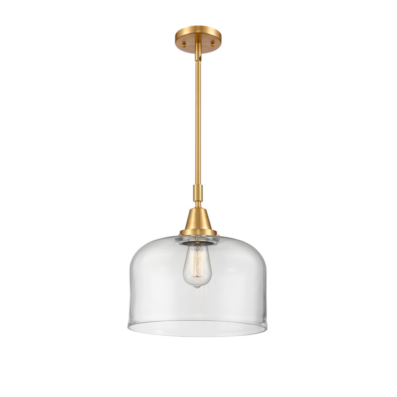 Luminaire suspendu en forme de cloche à 1 lumière Lesher, Transparent, H 47,12 po x l 12 po x P 12 po, Or satiné