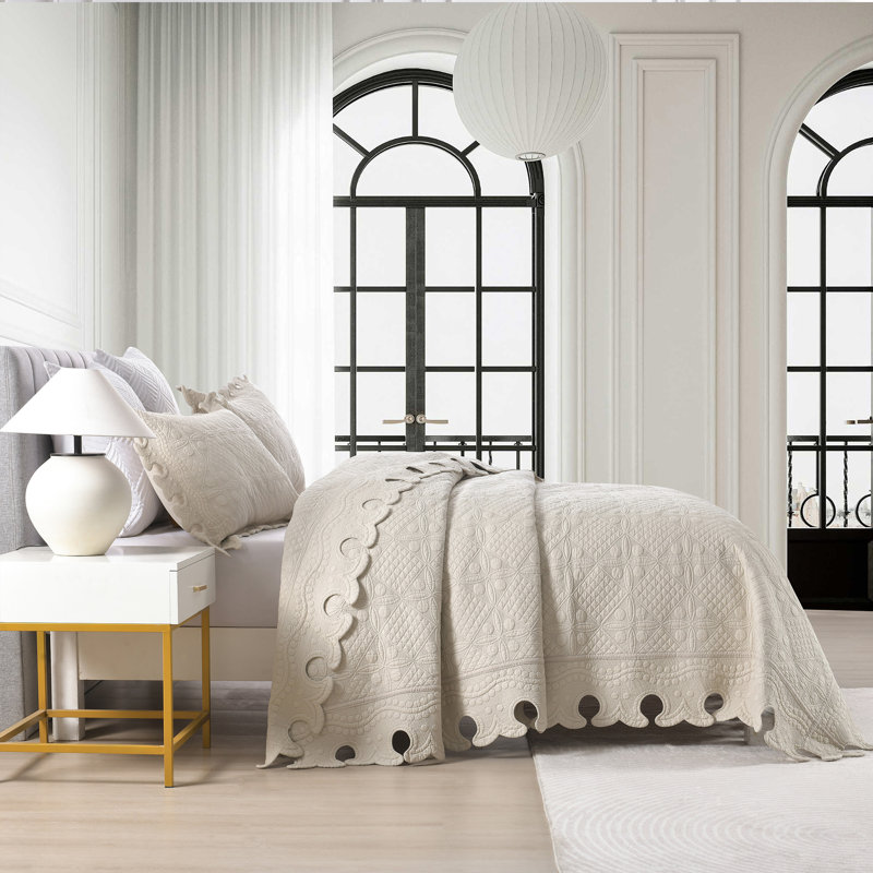 Khaki Beige King Cotton Reversible Bedspread Set