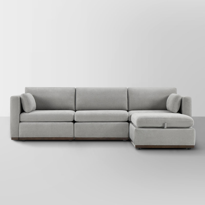 Sayette 4-Piece 112'' Upholstered Modular Sectional with Ottoman, Dove Gray Polyester
