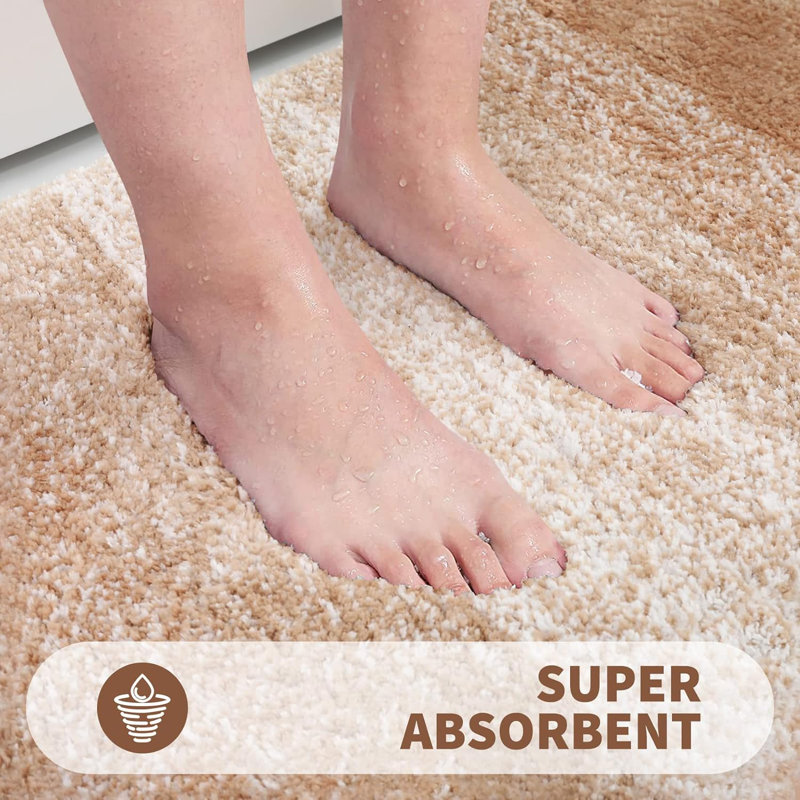 Beige Gradient Microfiber Bath Mat with Rubber Backing