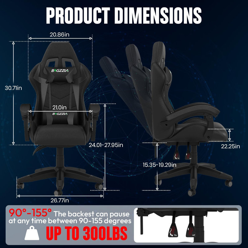 Gaming Chair with Heated Cushion, Black