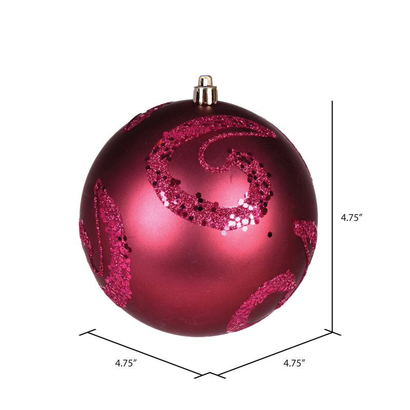 Ornement boule mat à paillettes, Rouge, 4