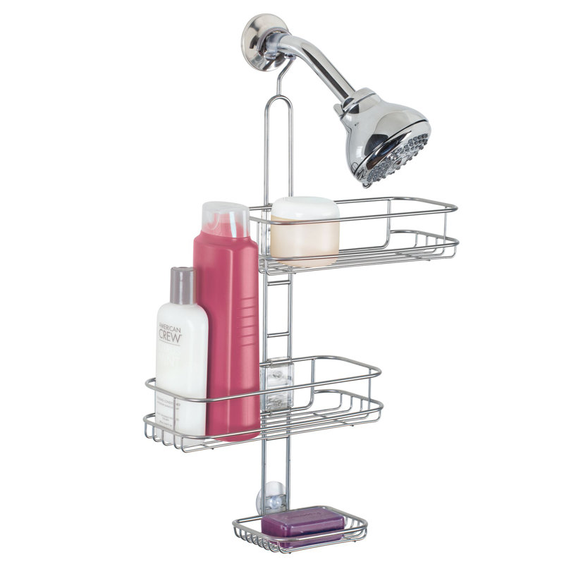 Silver Adjustable Metal Shower Caddy with Suction Mount