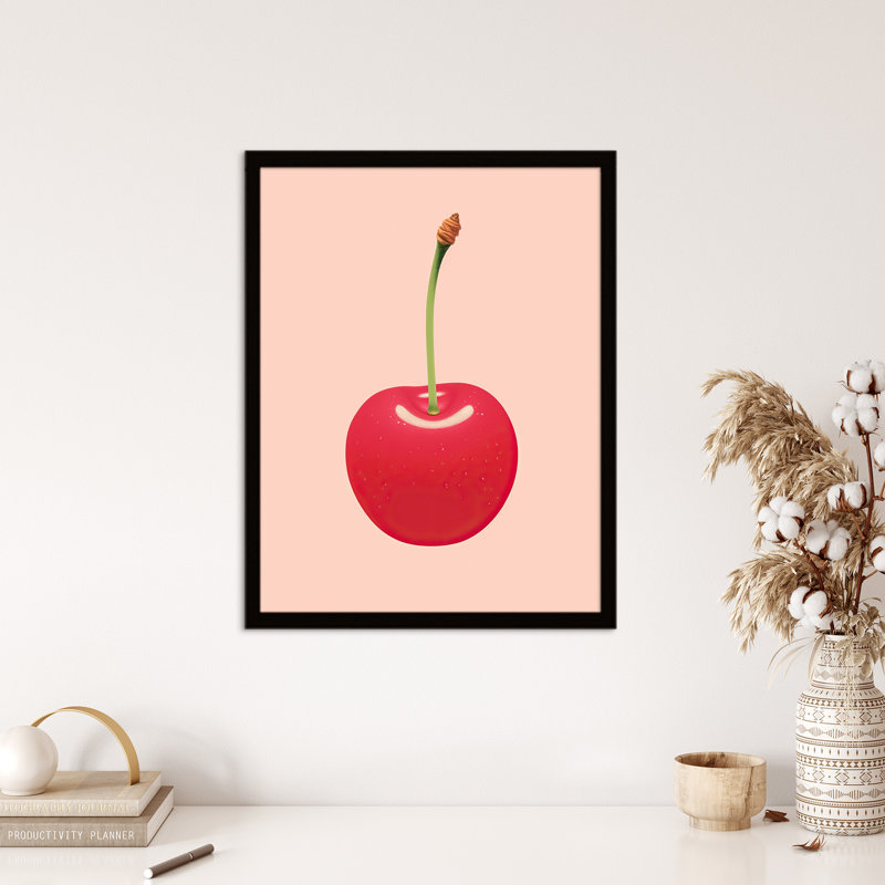 Single Cherry Baby Pink Lime Green Retro Minimalist - Single Picture Frame Print