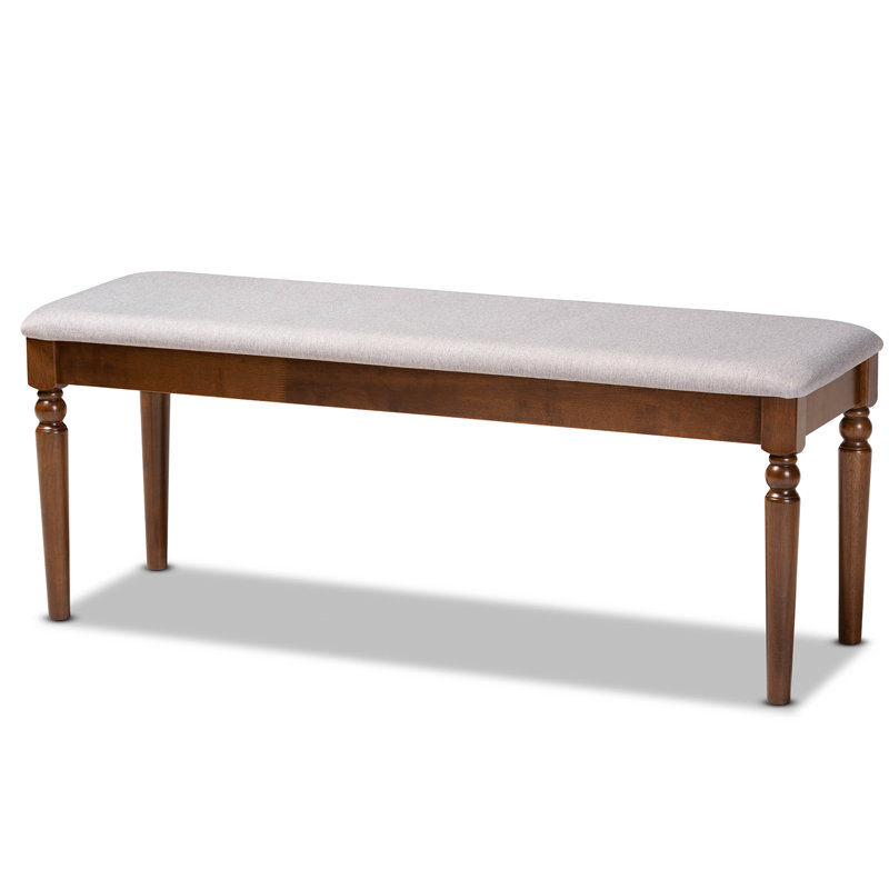 Polyester Blend Upholstered Bench, Grey, Walnut Brown