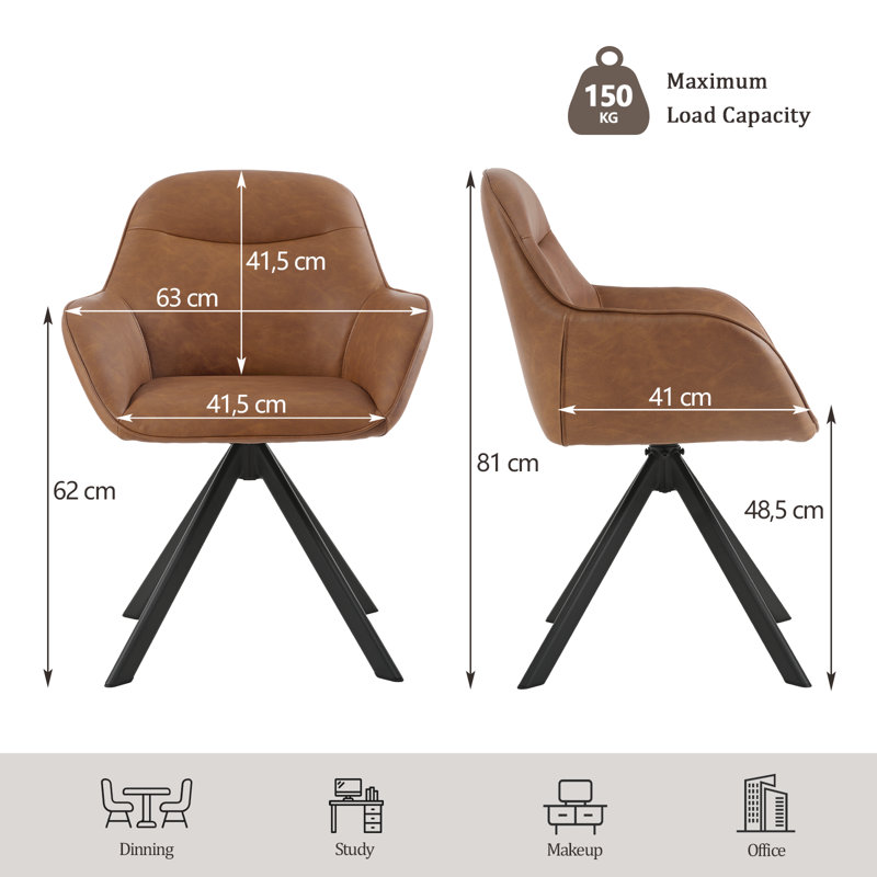 48.5cm H Swivel Upholstered Dining Chairs- Ergonomic Back, Light Brown PU
