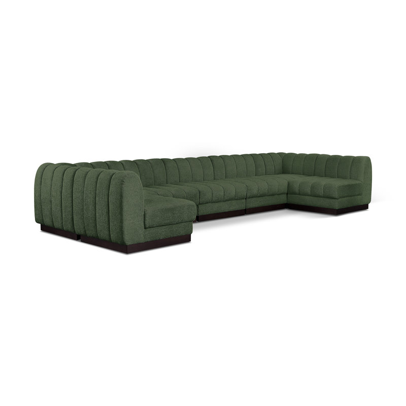 Canapé modulaire rembourré 7 pièces Quinn, Tissu chenille vert