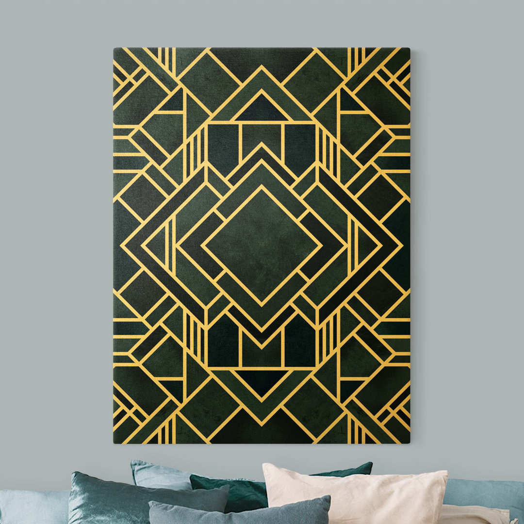 Leinwandbild Goldene Geoemetrie - Art Deco Blau von Elisabeth Fredriksson