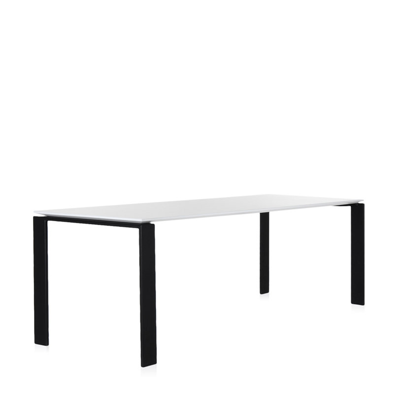 Four Metal Base Dining Table, 28" H x 88" W x 31" D, Black Top/White Base