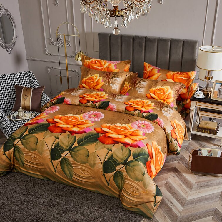 Burnt Orange Bedspread Set King Size Sunflower Reversible Quilt