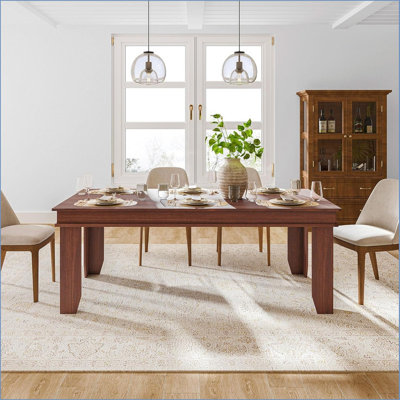 70.87" Long Rectangle Farmhouse Dining Table for 6-8 People, Rustic Brown Finish Wood Kitchen Table with Sturdy V-Legs, Long Dining Room Tables with W by Winston Porter
