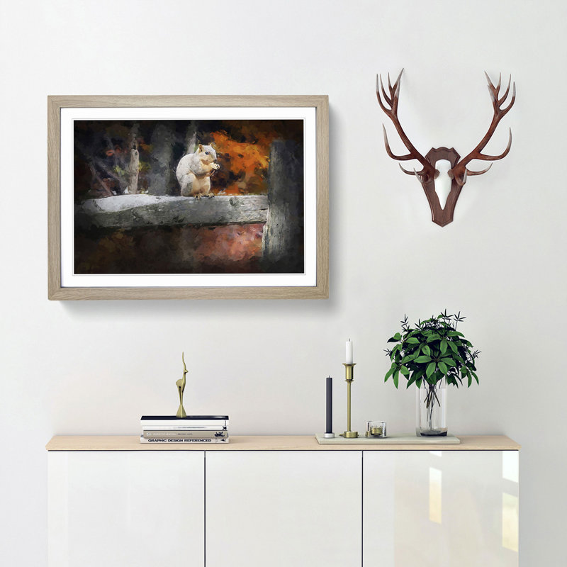 Squirrel by an Autumn Forest in Abstract - Framed Print, Oak Framed, 36cm H x 48cm W x 2cm D