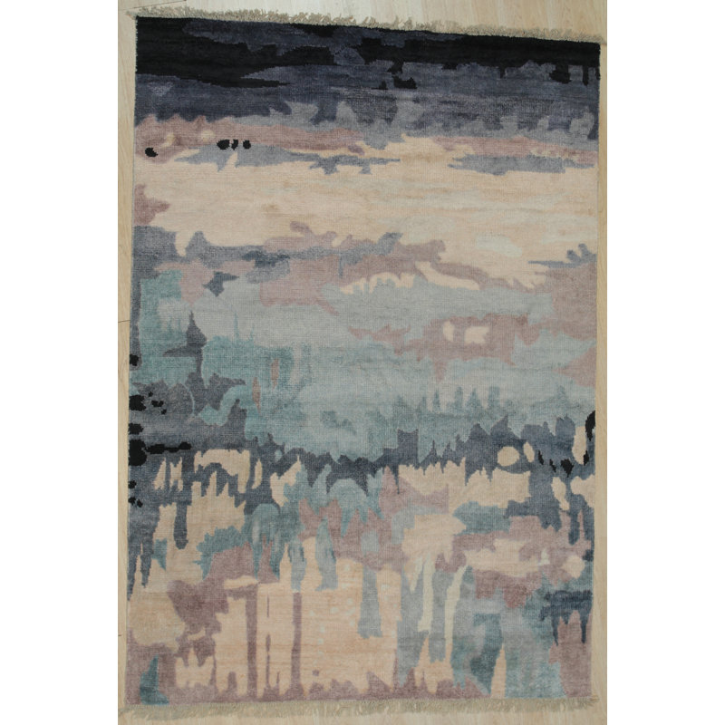 Tapis en soie de bambou noué à la main multicolore Iris Bianca