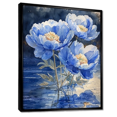 Deschaine, pivoines bleues au bord de la rivière - pivoines, art mural