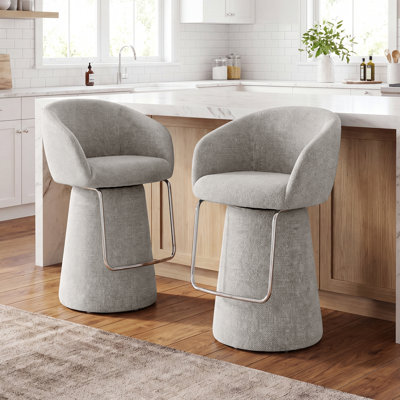 Everly 2-Piece Upholstered Swivel Bar Stool Set with Curved Barrel Back