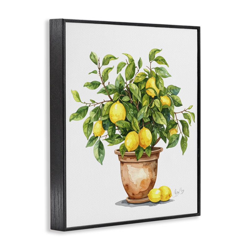 Giclée encadrée de citronnier en pot, design par Shelly Craig, H 30 po x l 24 po, Giclée noire de minuit encadrée