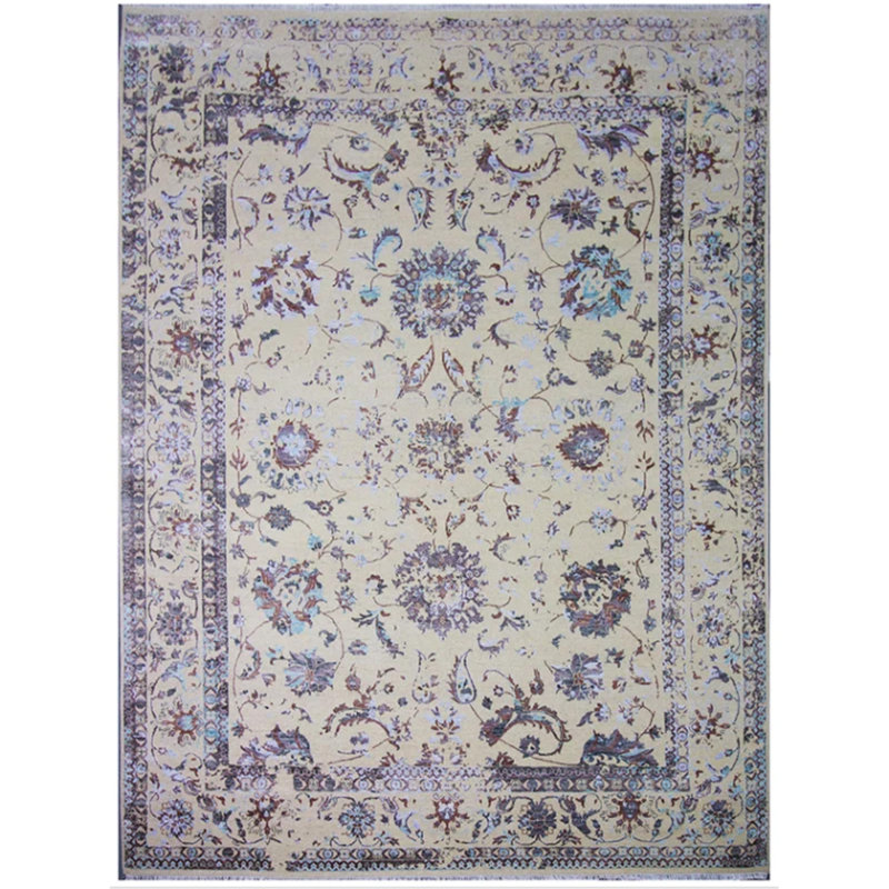Tapis beige / noir noué à la main de haute qualité, Rectangle 9 pi x 12 pi