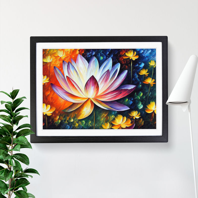 XH1022-6662X Painted Lotus Flower Vol.4 - Single Picture Frame Painting, Black Framed, 46cm H x 64cm W x 2cm D