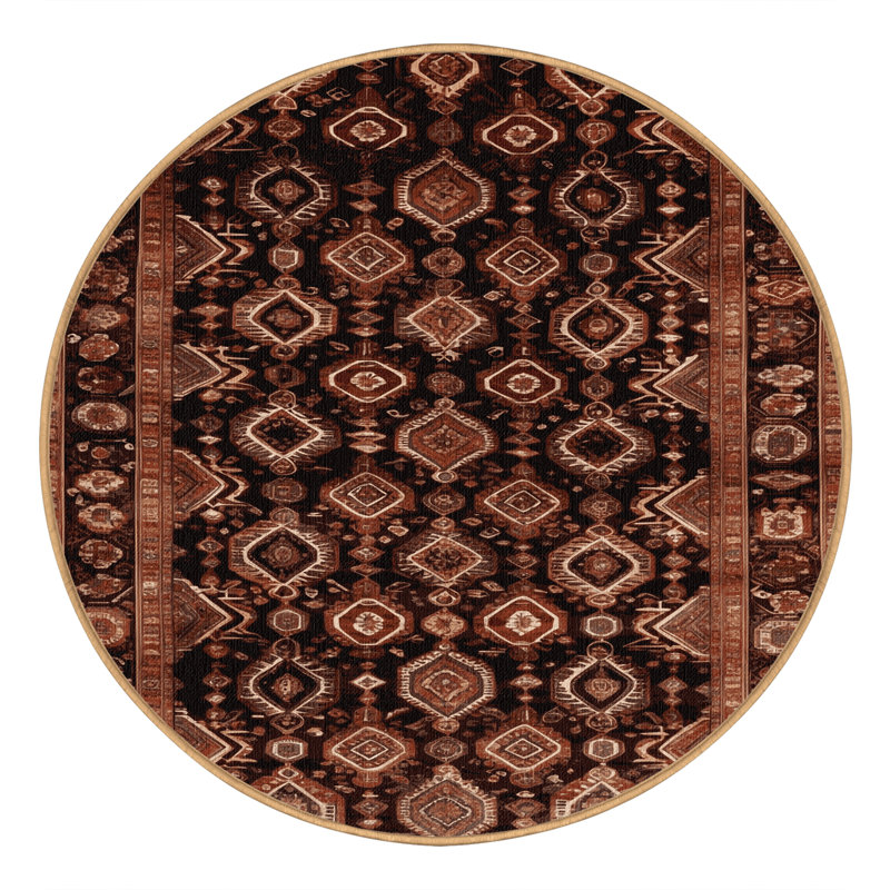 Machine Washable Persian Brown Area Rug, Round 5'