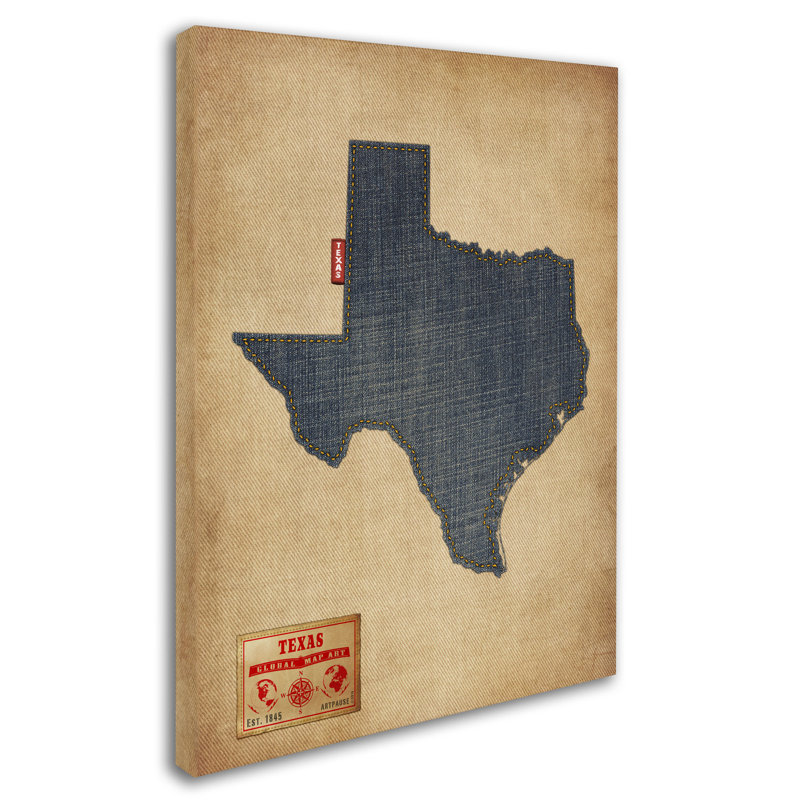 « texas map denim jeans style », reproduction d’impression sur toile tendue, H 19 po x l 14 po x P 2 po