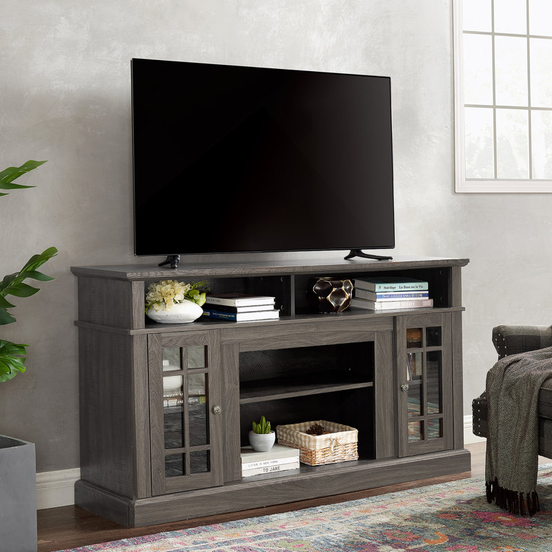 Meuble télé classique classique pour téléviseur de 65 po ou moins avec ouverture, Noir / noyer foncé