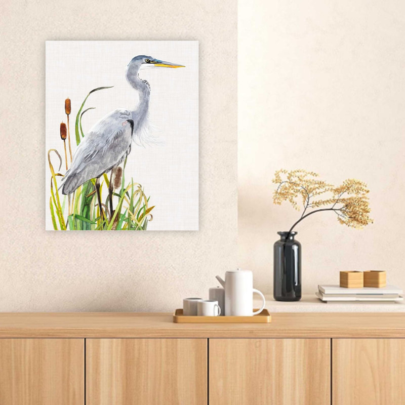 Toile tendue 24 "X32" oiseaux blancs et quenouilles, blanc