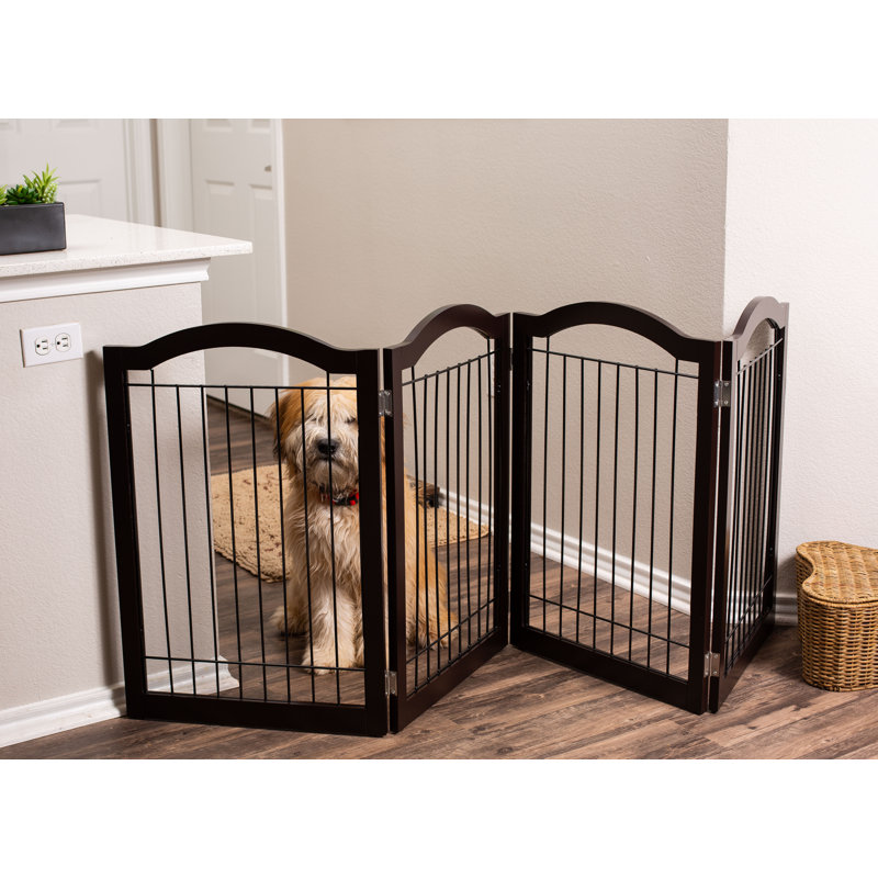 Espresso Freestanding Expandable Wood and Wire Pet Gate