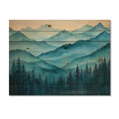 Woodland Peaks II - Landscape Mountains Wood Wall Art - On Natural Pine Wood