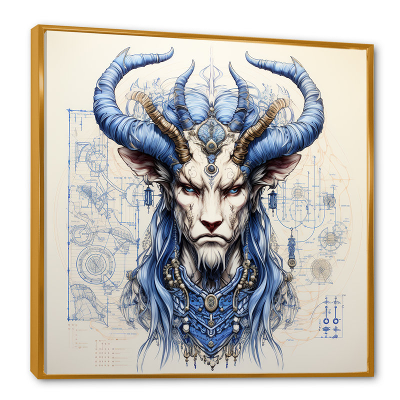 «Blue Mythical Creature», art mural «Mythical Creatures», H 16 po x l 16 po x P 1 po, Cadre flottant doré