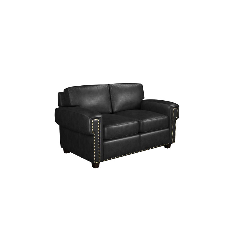 Fardin Upholstered 63'' Loveseat, Black Genuine Leather