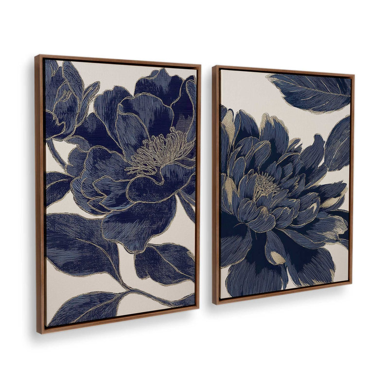 «Midnight Bloom», ensemble de 2 impressions, 36 po x 24 po, Cadre flottant en noyer