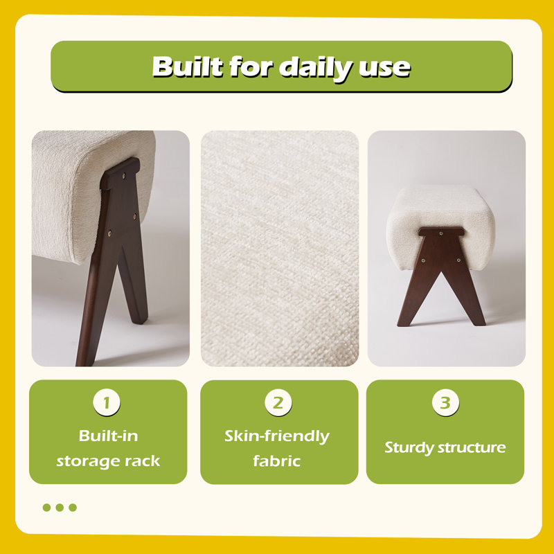 Banc en tissu de chenille décoratif moderne, banc d'entrée ergonomique rembourré avec pieds en bois massif, banc de repose-pieds rembourré pour l'espace de la chambre à coucher de vestibule