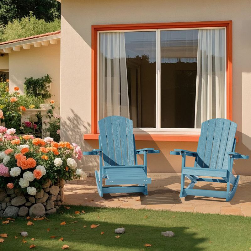 Chaise berçante d'extérieur surdimensionnée en plastique Adirondack, Bleu