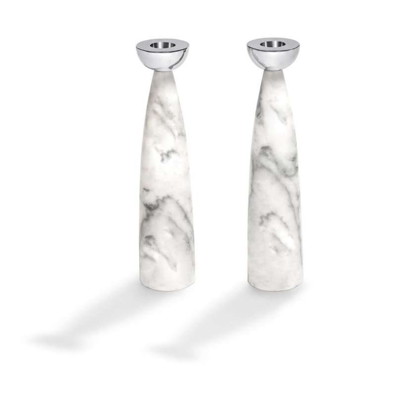 Carrara Marble and Silver 9.75'' Tabletop Candlestick Set