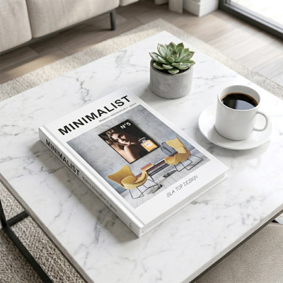 White Coffee Table Book, Modern Faux Hardcover Book Decor with Chair and Perfume Artwork for Shelves and Mantels