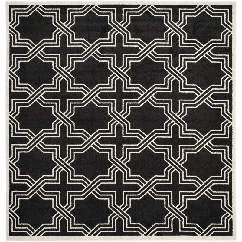 Gere Geometric Black/Cream Indoor / Outdoor Area Rug, Square 7'