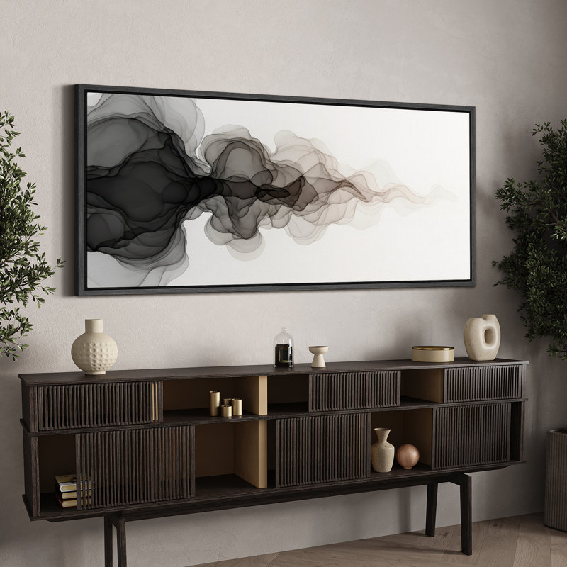 Grande impression sur toile encadrée - reproduction abstraite neutre pour décoration murale minimaliste moderne, Noir