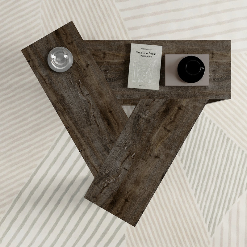 Trio Floor Shelf Coffee Table with Unique Triangular Prism Design, Dark Coffee