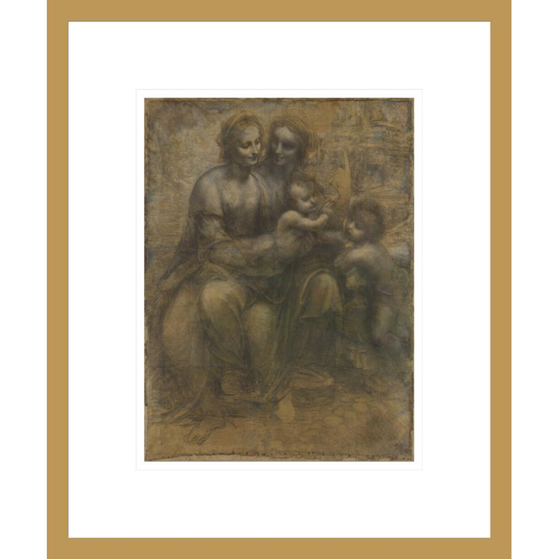 La Vierge à l'enfant avec Sainte Anne et Saint Jean le Baptiste par Leonardo Da Vinci, H 16,54 po x l 13,75 po