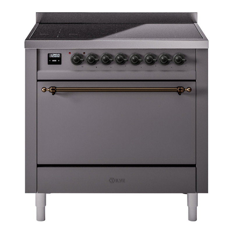ILVE Nostalgie II Series 36 inch Induction Range with 6 Induction Elements (Glass Door), Graphite Matte/Bronze